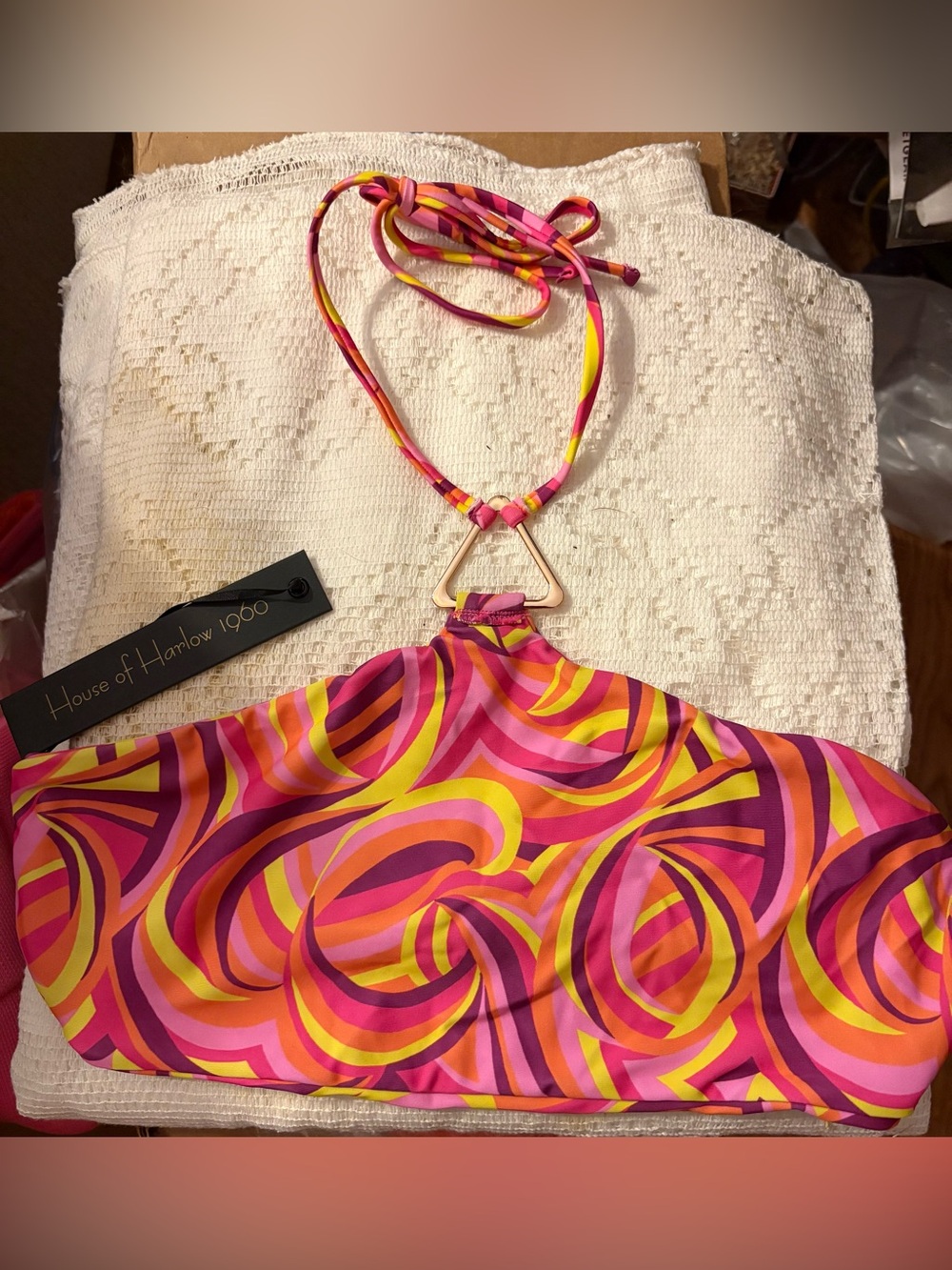 Retro Swirl Halter Top with Triangle Ring Size Med NWT